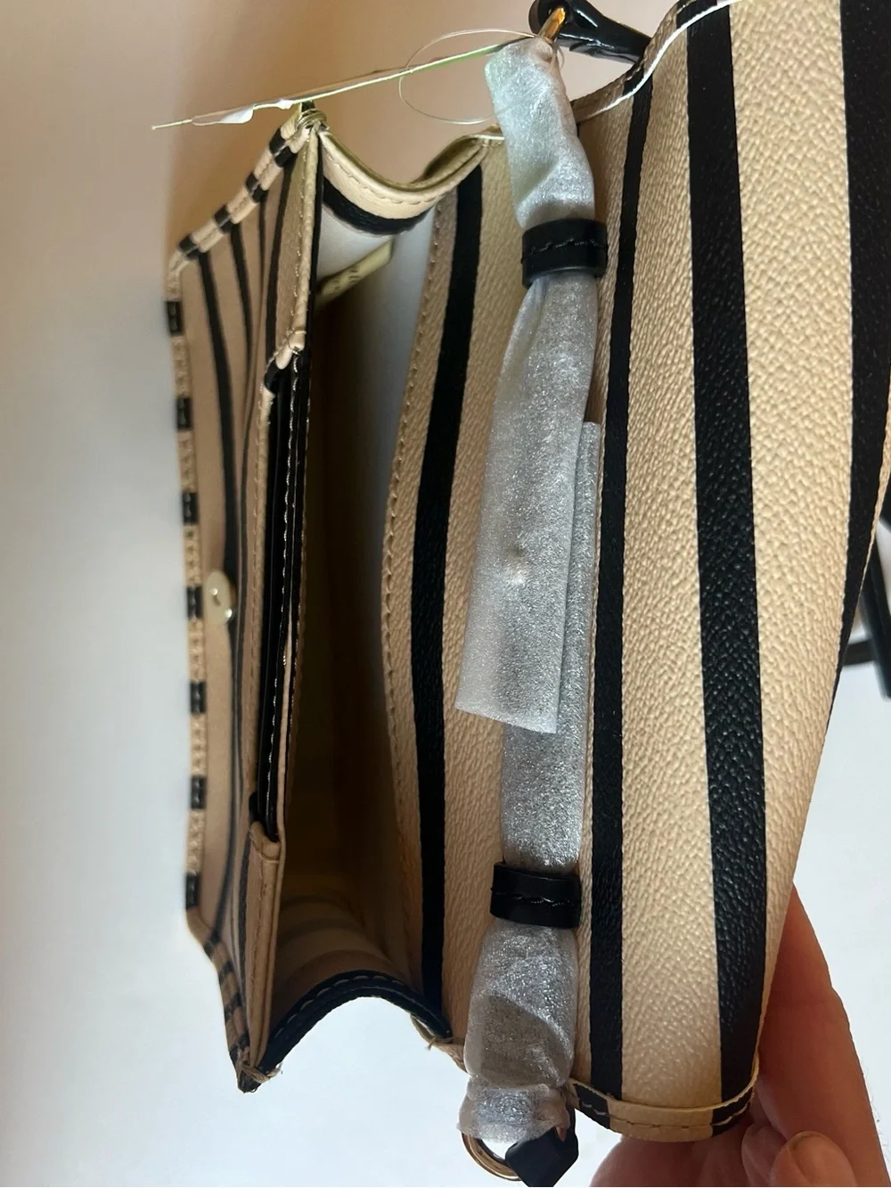 Kate Spade Black and Cream Striped Crossbody Bag